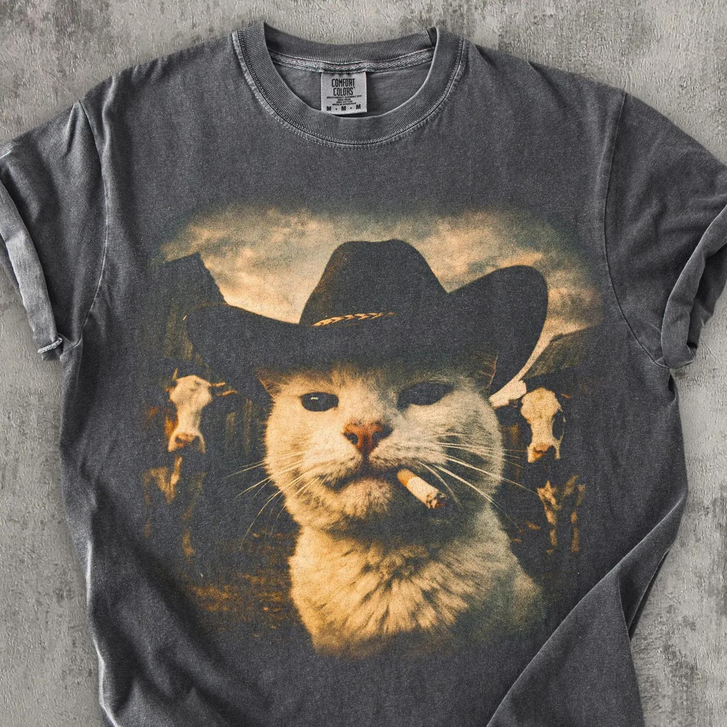Cowboy Cat T-Shirt Meme Shirts Cats Lover Gift Gag Gifts